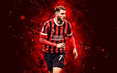 4k, santiago gimenez, background astratto rosso, ac milano, serie a, calciatori messicani, luci al neon rossa, santiago gimenez 4k, calcio, milano fc, santi gimenez, santiago gimenez milan