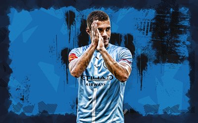 4k, Harry Politidis, blue grunge background, Melbourne City FC, A-League, Australian footballers, Harry Politidis 4K, football, soccer, Harry Politidis Melbourne City
