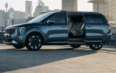 2025, kia carnival, 4k, サイドビュー, 外観, カーニバルmpv, ミニバン, 新しいブルーキアカーニバル, ブルーカーニバル2025, 韓国車, カーニバル, 起亜