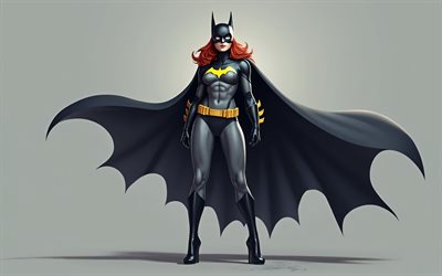 batgirl, 4k, super héros, arrière plans gris, minimal, créatif, minimalisme de batgirl, bandes dessinées dc