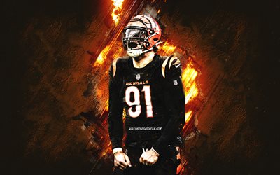 トレイ・ヘンドリクソン, シンシナティベンガルズ, アメリカンフットボール選手, オレンジ色の石の背景, nfl, グランジアート, アメリカ合衆国, ナショナルフットボールリーグ, アメフト, trey hendrickson cincinnati bengals
