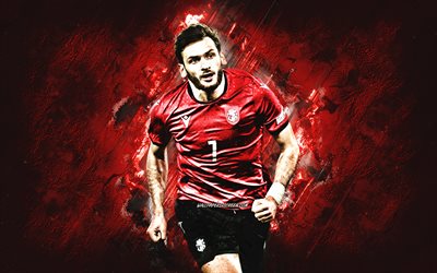 khvicha kvaratskhelia, team di calcio nazionale della georgia, giorgiano di football georgiano, sfondo di pietra rossa, grunge art, georgia, calcio, khvicha kvaratskhelia georgia
