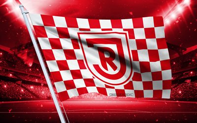 4k, ssv jahn regensburg logo, club de football allemand, drapeau du stade, ssv jahn regensburg fans flag, drapeau blanc rouge, emblème ssv jahn regensburg, bundesliga, allemagne, football, ssv jahn regensburg