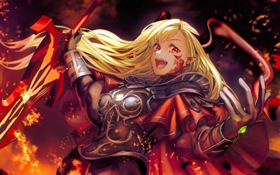 4k, ビーストvi s, 火の炎, タイプムーン, 剣, 漫画, 赤い目, fate grand order arcade, セイバーの運命エクストラ, アニメの炭火焼き, サーベル, エクストラの運命