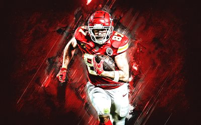 travis kelce, nfl, chiefs de kansas city, fond de pierre rouge, usa, football américain, grunge, travis kelce kansas city chiefs, ligue nationale de football