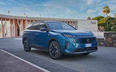 peugeot 5008 gt hybride, 4k, croisement, 2025 voitures, voitures françaises, blue peugeot 5008, 2025 peugeot 5008 gt hybride, peugeot