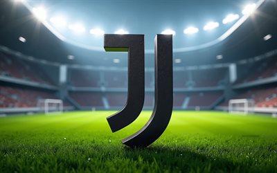 logo juventus fc, 4k, stadio di calcio, logo 3d della juventus nera, juventus fc metal emblem, juve, serie a, italia, calcio, emblema 3d della juventus, juventus fc