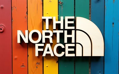 The North Face wooden logo, 4k, colorful wooden backgrounds, fashion brands, The North Face 3D logo, brands, The North Face logo, creative, The North Face