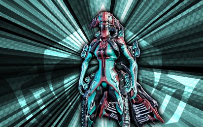 4k, 티타니아, 전쟁 프레임, 파란색 광선 배경, 초록 예술, 전쟁 프레임 스킨, 전쟁 문자, 티타니아 전쟁 프레임, 창조적 인 예술