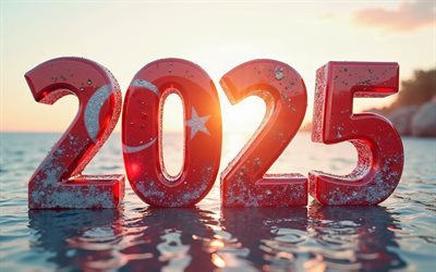 2025 turquía, 4k, verano 2025 en turquía, viajar a turquía, viajes de verano 2025, turquía 2025 dígitos, arte 3d, bandera turca, 2025 dígitos 3d, conceptos de turquía 2025, pavo