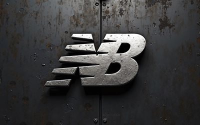 4k, ニューバランスメタルロゴ, 金属グランジの背景, ニューバランス, グランジアート, 新しいバランスが取れています, 衣料品ブランド, メタルグランジテクスチャ, ニューバランス3dロゴ