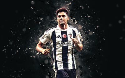 Mustafa Erhan Hekimoglu, 4k, white neon lights, Besiktas, Super Lig, Turkish footballers, Mustafa Erhan Hekimoglu 4K, football, soccer, Besiktas JK, BJK, Besiktas FC, Mustafa Erhan Hekimoglu Besiktas