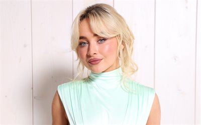 Sabrina Carpenter, 4k, blue dress, american stars, movie stars, beauty, Hollywood, popular actress, blonde woman, american actress, american celebrity, Sabrina Carpenter photoshoot