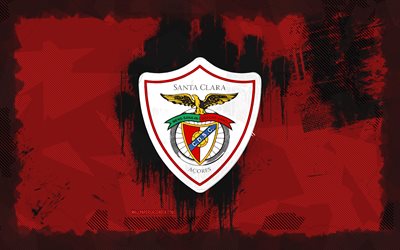cd santa clara grunge logo, 4k, primeira liga, fond grunge rouge, football, cd santa clara emblem, cd santa clara logo, cd santa clara, liga portugal, club de football portugais, santa clara fc