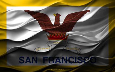4k, Flag of San Francisco, California, American cities, 3d San Francisco flag, USA, San Francisco flag, 3d texture, Day of San Francisco, American national symbols, 3d art, San Francisco