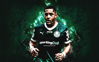 Vitor Roque, Palmeiras, Brazilian footballer, creative art, grand art, green stone background, Sociedade Esportiva Palmeiras, Brazil, football, Vitor Roque Palmeiras