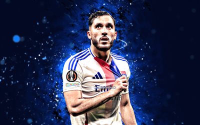 rayan cherki, 4k, néons bleus, lyon, ligue 1, footballeurs français, rayan cherki 4k, football, lyon fc, mathis rayan cherki, olympique lyonnais, rayan cherki lyon