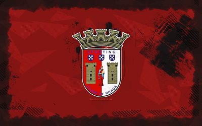 sc braga grunge  logo, 4k, primeeira liga, roter grunge  hintergrund, fußball, sc braga emblem, sc braga logo, sc braga, liga portugal, portugiesischer fußballverein, braga fc