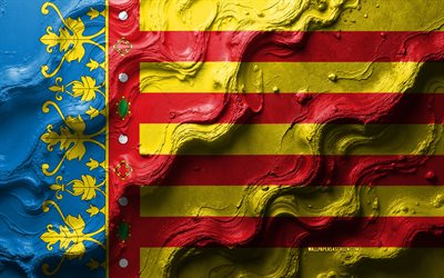 bandera de valencia, 4k, textura de onda de piedra, bandera de valencia 3d, españa, banderas de provincias de españa, valencia