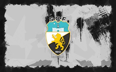 sc farense grunge  logo, 4k, primeira liga, valkoinen grunge  tausta, jalkapallo, sc farse  tunnus, sc farense  logo, sc farse, liga portugali, portugalin jalkapalloseura, farense fc