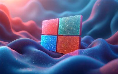 4k, windows 10 logo glitter, creativo, sfondi ondulati colorati, marchi, logo 3d di windows 10, logo del sistema operativo, logo astratto di windows 10, opera d'arte, logo windows 10, windows 10 logo colorato, windows 10