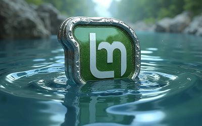 logotipo do linux mint, 4k, logotipo linux mint na água, emblema 3d do linux mint, sistema operacional, linux, arte criativa, linux mint