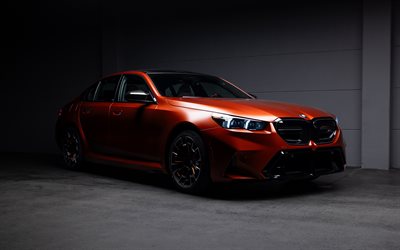 bmw m5, 4k, ガレージ, 2025車, 暗闇, g90, チューニング, mパフォーマンス, 赤いbmw m5, bmw m5 g90, 2025 bmw m5, ドイツの車, bmw