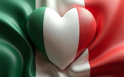 ich liebe italien, 4k, seidenwellenhintergrund, 3d  kunst, kreativ, tag italiens, flagge italiens, herz mit italienischer flagge, 3d  herzen, italienische flagge, italien, liebe zu italien