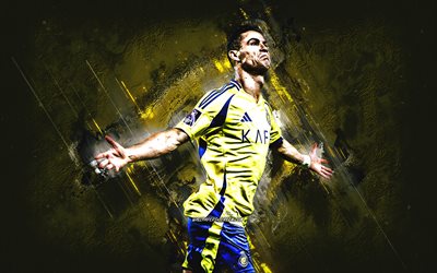 cristiano ronaldo, al nass, cr7, sarı taş arka plan, yaratıcı sanat, portekizli futbolcu, grunge art, dünya futbol yıldızı, suudi arabistan, al nass fc, futbol, cristiano ronaldo al nassr