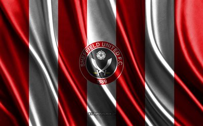 4k, sheffield united fc logosu, şampiyonluk, kırmızı beyaz ipek dokusu, sheffield united fc bayrağı, ingiliz futbol takımı, futbol, ipek bayrağı, sheffield united fc amblemi, ingiltere, sheffield united fc rozeti, sheffield united fc