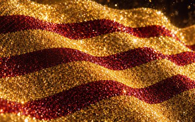 bandera catalana, 4k, piedras preciosas, senyera, bandera de cataluña, cristales, piedras brillantes, cataluña, bandera de senyera, piedras preciosas rojas, cristales amarillos rojos, escudo de armas de la corona de aragón