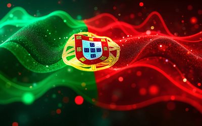 علم البرتغال متوهج, 4k, الظلام, علم البرتغال, يوم البرتغال, العلم البرتغالي, علم البرتغال النيون, موجات النيون علم البرتغال, البرتغال, علم البرتغال ثلاثي الأبعاد, علم البرتغال مجردة