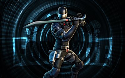 snake eyes fortnite, 4k, blå spiral bakgrund, fortnite, kreativ, snake eyes hud, fortnite snake eyes hud, snake eyes, fortnite karaktärer