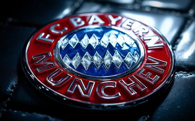 fc bayern münih çelik renkli logo, gri metal arka plan, fc bayern münih metal amblemi, fc bayern münih logosu, almanya, futbol, fc bayern münih, bayern münih