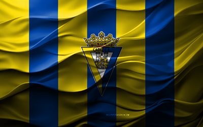 4k, cadiz cf logo, blau gelber 3d hintergrund, cadiz cf emblem, segunda division, spanische fußballmannschaft, flagge von cadiz cf, 3d textur, cádiz cf, fußball, spanien