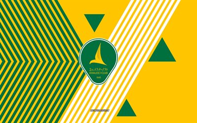 al khaleej fc  logo, 4k, saudi arabian jalkapallojoukkue, keltaiset vihreät viivat taustalla, al khaleej fc, saudi pro league, saudi arabia, viivapiirros, al khaleej fc  tunnus, jalkapallo