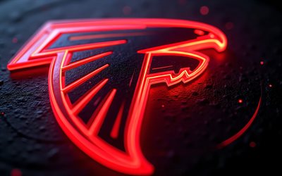 logo luminoso degli atlanta falcons, 4k, sfondo di metallo nero, arte al neon, stemma degli atlanta falcons, luce al neon rossa, usa, atlanta falcons, football americano, il logo degli atlanta falcons, nfl