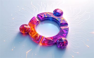 ubuntu pembe mor logosu, 4k, ubuntu linux, ubuntu 3d pembe mor logosu, ubuntu amblemi, beyaz teknolojik altyapı, ubuntu pembe mor işareti, ubuntu logosu, linux, ubuntu