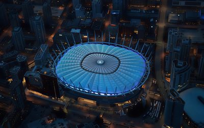 बीसी प्लेस, 4k, हवाई दृश्य, रात, वैंकूवर, बीसी लायंस स्टेडियम, 2026 विश्व कप स्टेडियम, वैंकूवर व्हाइटकैप्स एफसी, ब्रिटिश कोलंबिया, कनाडा