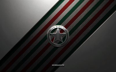 red star fc  logo, 4k, teräs tausta, ranskan jalkapalloseura, punaisia ​​vihreitä viivoja, red star fc  tunnus, ligue 2, red star fc, ranska, jalkapallo, red star fc metallilogo, red star fc crest, punainen tähti