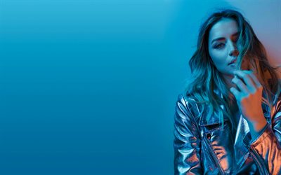 ana de armas, 4k, spanische schauspielerin, foto shooting, blauer hintergrund, hollywood, schöne frauen, fotoshooting mit ana de armas