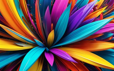 renkli 3 boyutlu çiçek, 4k, renkli arka plan, yaratıcı, 3 boyutlu sanat, makro, kırmızı arka planlar, 3 boyutlu çiçekler, arka plan çiçekli, renkli 3 boyutlu çiçekler, renkli çiçekli arka planlar, 3 boyutlu çiçek desenleri