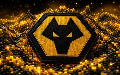 logo en tissu des wolverhampton wanderers, 4k, fond 3d jaune noir, première ligue, football, logo des wolverhampton wanderers, emblème des wolverhampton wanderers, wanderers de wolverhampton, club de football anglais, wolverhampton wanderers fc