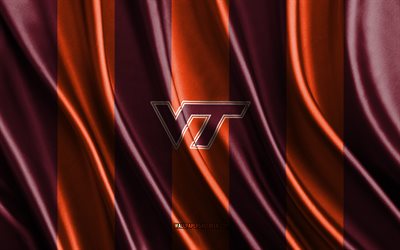 4k, logotipo de los virginia tech hokies, ncaa, textura de seda rojo naranja, bandera de los virginia tech hokies, club de fútbol americano, bandera de seda, emblema de los virginia tech hokies, eeuu, insignia de los virginia tech hokies, hokies tecnológicos de virginia