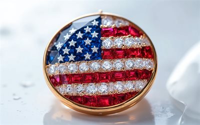 usa:s flagga, 4k, usa:s flagga inuti en ädelsten, fjärde juli, vit bakgrund, 4 juli, nationella symboler i usa, ädelsten, vit kristall bakgrund, usa, amerikanska flaggan