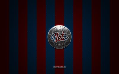 롱아일랜드 네츠 로고, 미국 농구 클럽, nba g 리그, 빨간색 파란색 탄소 배경, 롱아일랜드 네츠 엠블럼, 농구, 롱아일랜드 넷츠, 미국