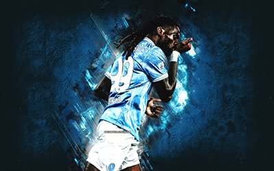 Frank Anguissa, SSC Napoli, Cameroonian footballer, blue stone background, grunge art, Napoli FC, Serie A, Napoli, Italy, football, Frank Anguissa SSC Napoli