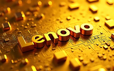 lenovo altın metal logosu, altın teknolojisi arka planı, lenovo 3d logosu, 3d lenovo amblemi, lenovo logosu, altın anakart, lenova