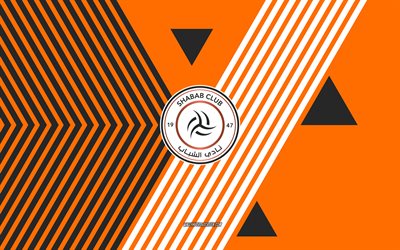 al shabab sfc logo, 4k, saudische fußballmannschaft, hintergrund mit orangefarbenen schwarzen linien, al shabab sfc, saudi pro league, saudi arabien, strichzeichnungen, al shabab sfc emblem, fußball, al shabab, al shabab club