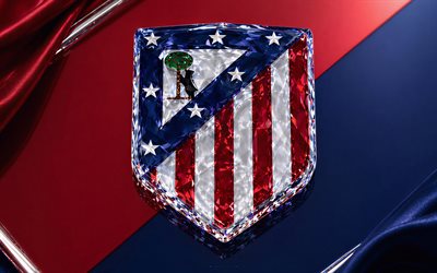 atletico madrid kristalllogo, roter metallhintergrund, atletico madrid emblem, logo von atlético madrid, atletico madrid kristallschild, la liga, spanien, fußball, atlético madrid